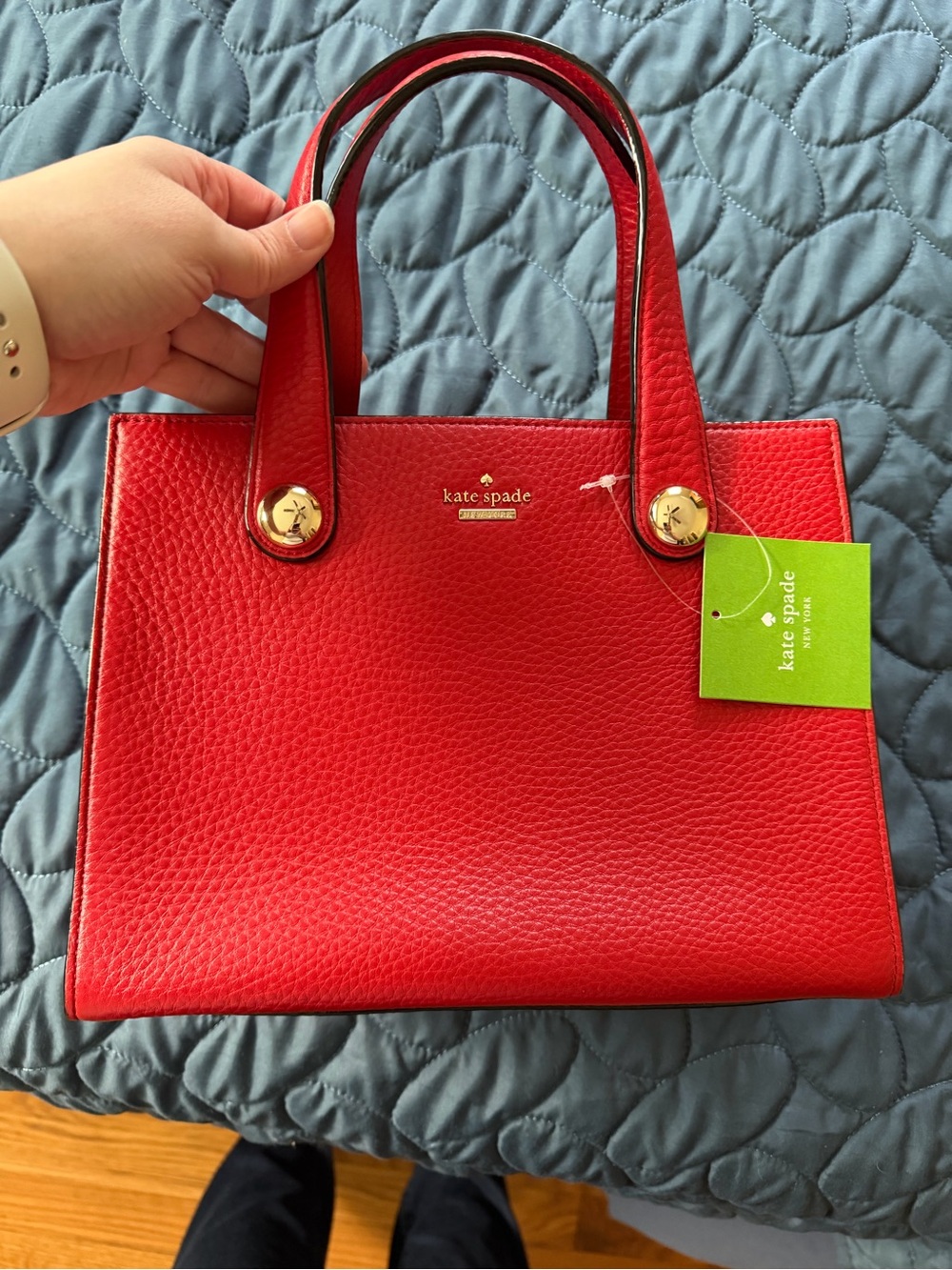 kate spade Red Pebbled Leather Satchel with Gold Hardware